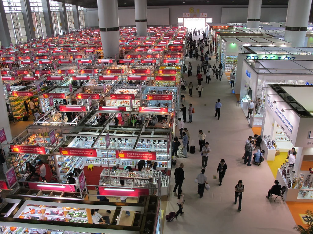 Canton Fair exhibition hall in Guangzhou, packed with supplier booths